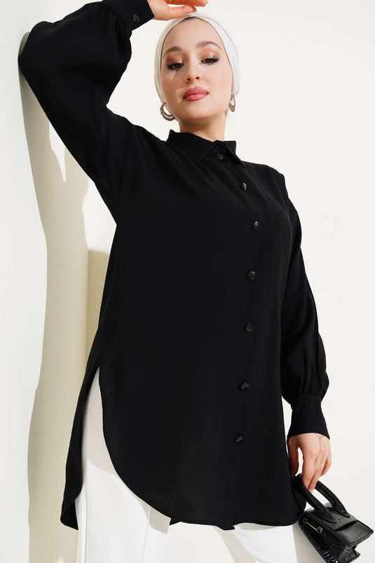 Balloon Sleeve Basic Shirt Black