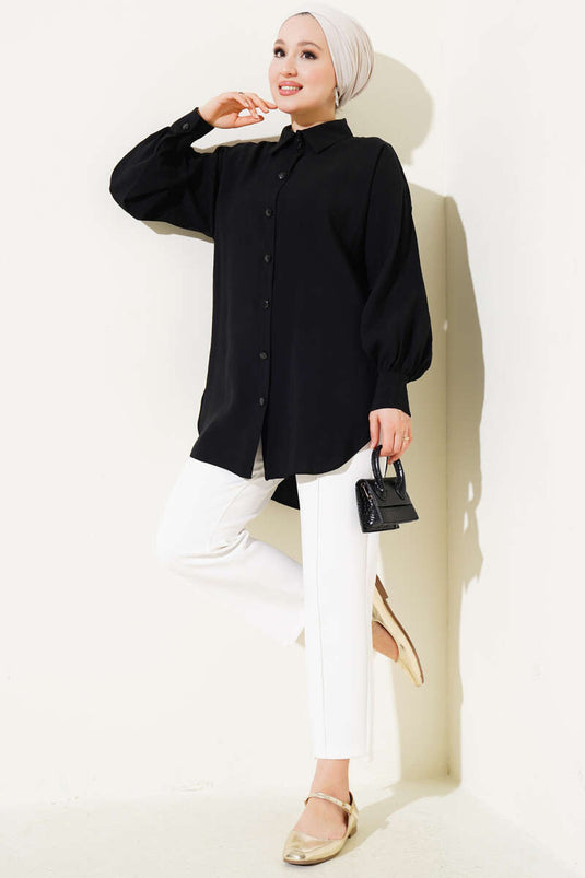 Balloon Sleeve Basic Shirt Black