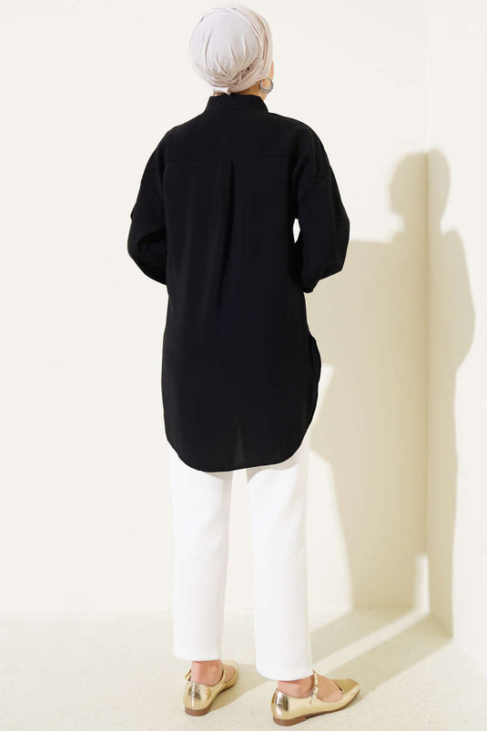 Balloon Sleeve Basic Shirt Black