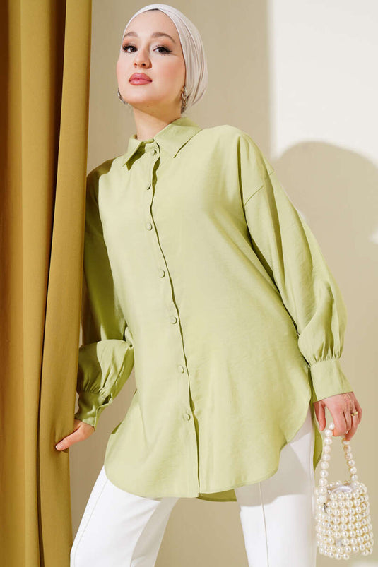 Balloon Sleeve Basic Shirt Water Green