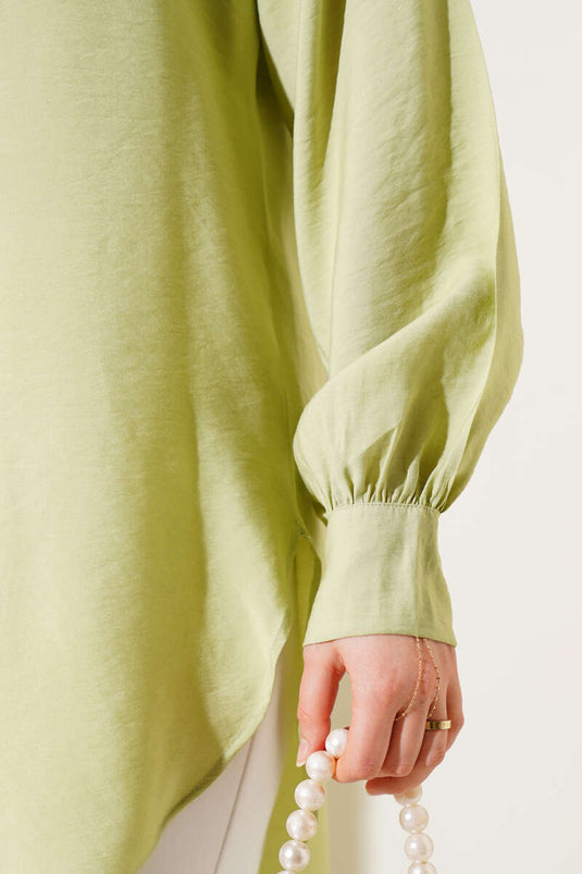 Balloon Sleeve Basic Shirt Water Green