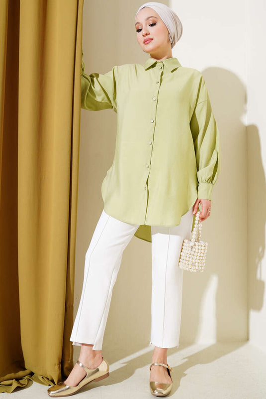 Balloon Sleeve Basic Shirt Water Green