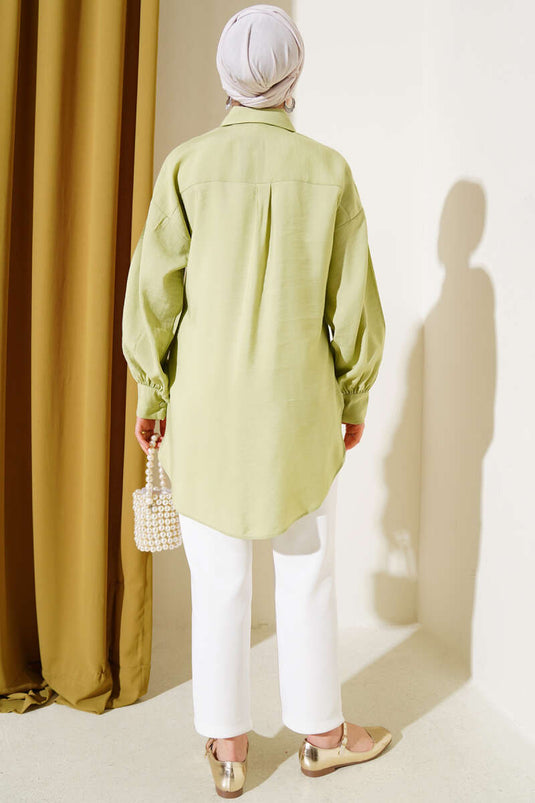 Balloon Sleeve Basic Shirt Water Green