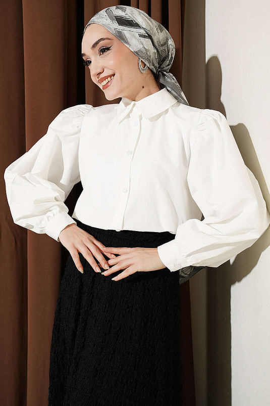 Basic Balloon Sleeve Short Shirt Ecru