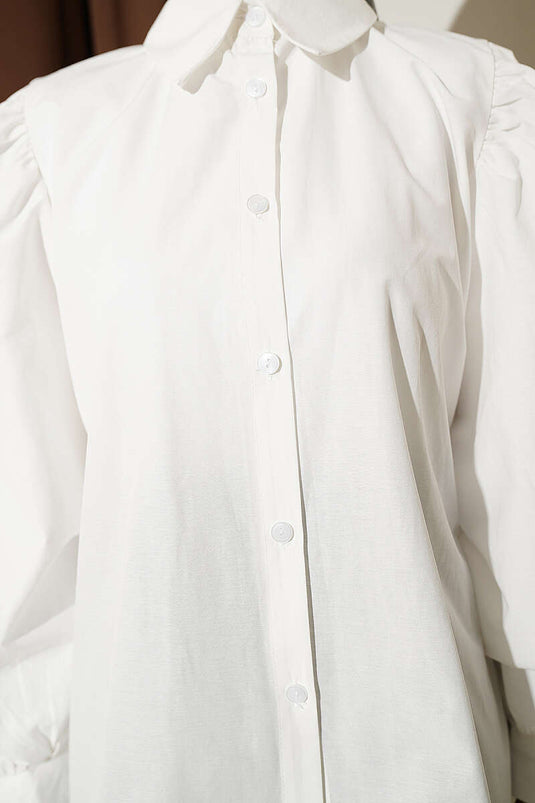 Basic Balloon Sleeve Short Shirt Ecru