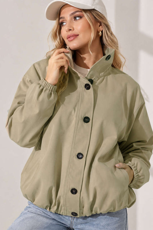 Ballonärmel Elastischer Taillen-Trenchcoat In Salbeigrün