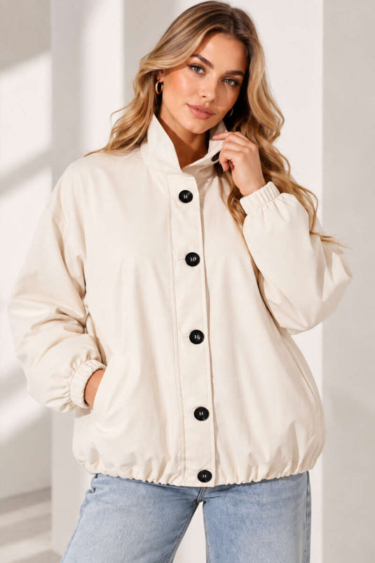 Trench-Coat Écru À Manches Bouffantes Et Taille Élastiquée