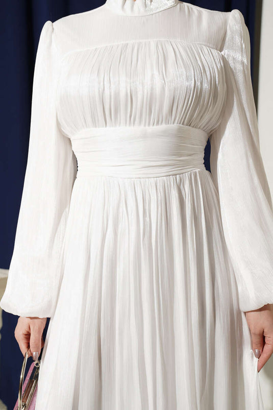 Robe de soirée drapée à manches ballon blanche