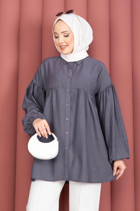 Smoky Balloon Sleeve Tunic with Gathered Cuffs