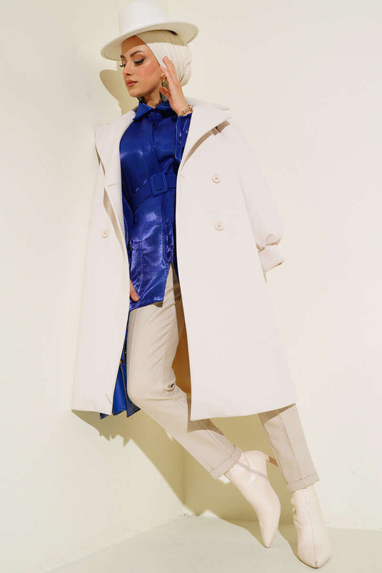 Manteau en cachemire écru à poignets ballon