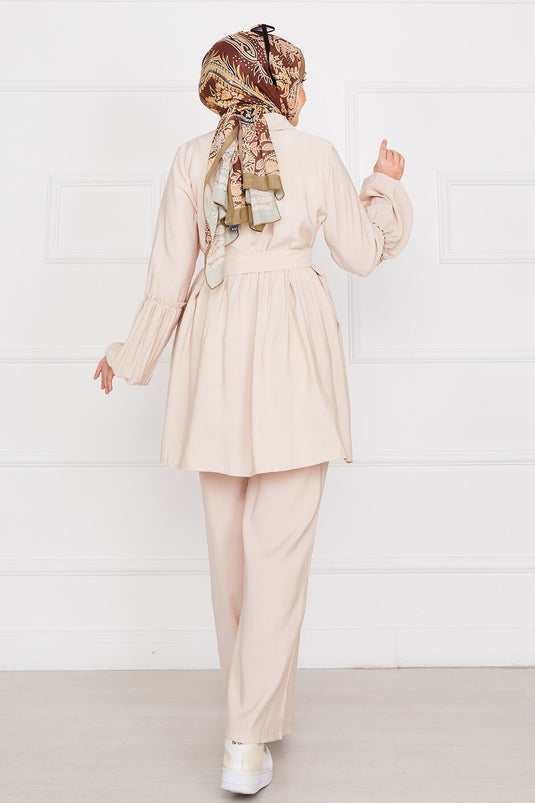 Combinaison hijab zippée à manches ballon beige