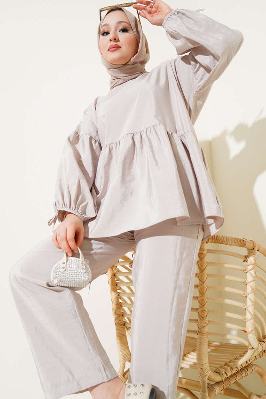 Balon Kol Fırfırlı Paraşüt İkili Takım Bej