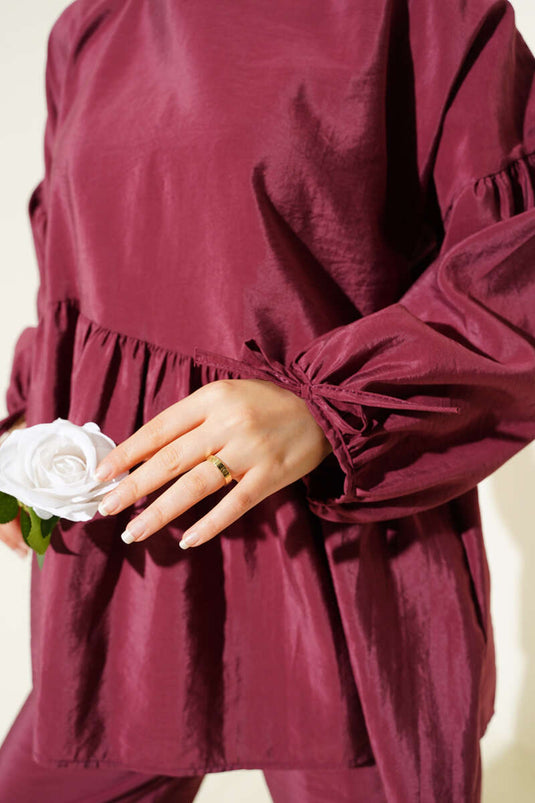 Balon Kol Fırfırlı Paraşüt İkili Takım Bordo