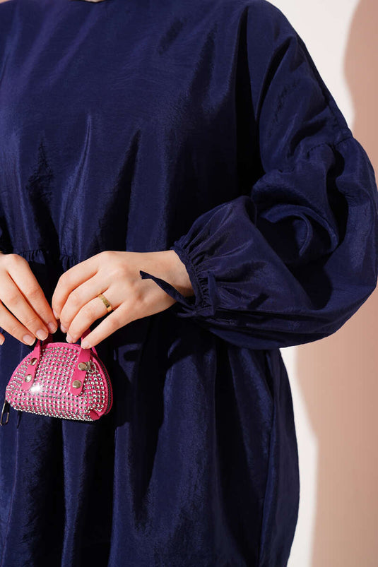 Balon Mouw Met Ruches Parachute Tweedelig Pak Donkerblauw