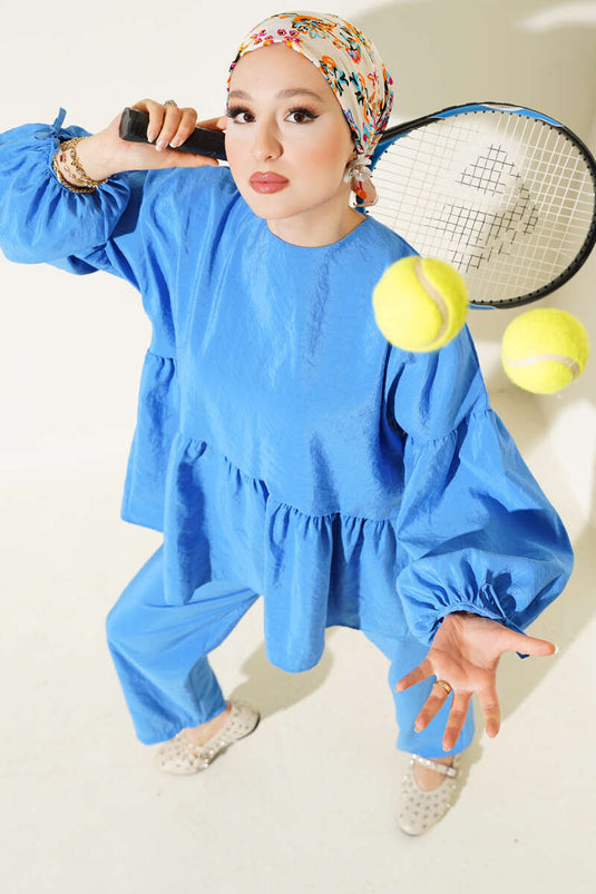 Balon Kol Fırfırlı Paraşüt İkili Takım Saks