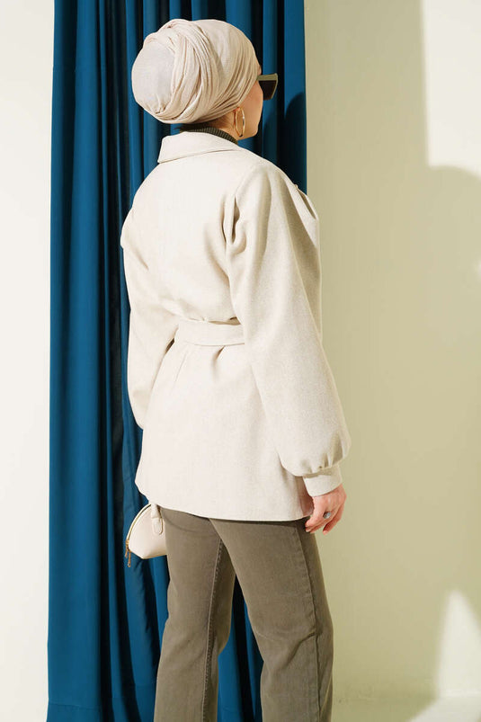 Balloon Sleeve Short Cashmere Coat Beige