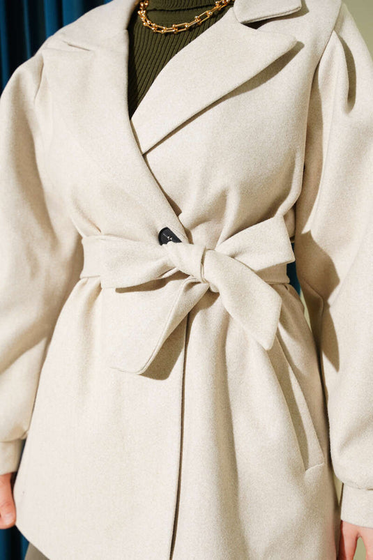 Balloon Sleeve Short Cashmere Coat Beige