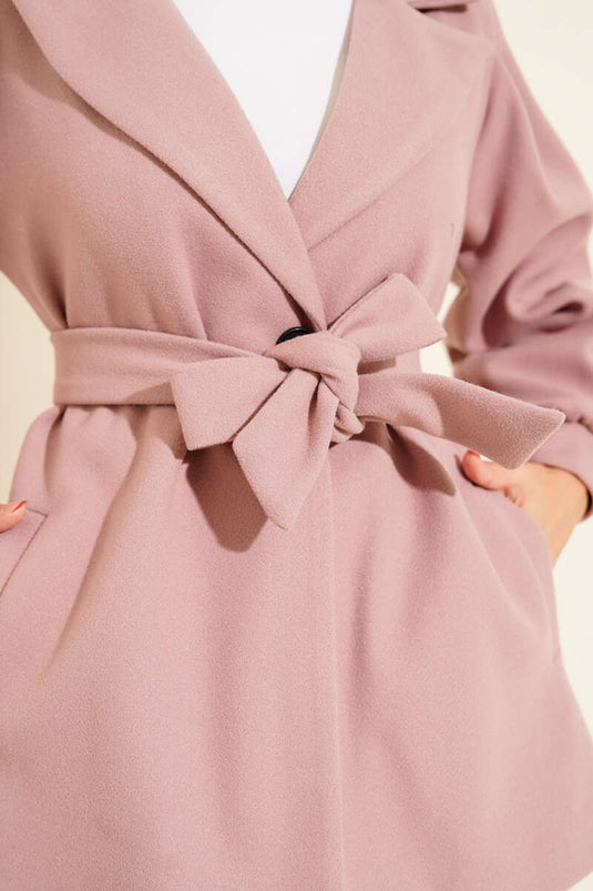 Short Tweed Coat with Balloon Sleeves in Powder