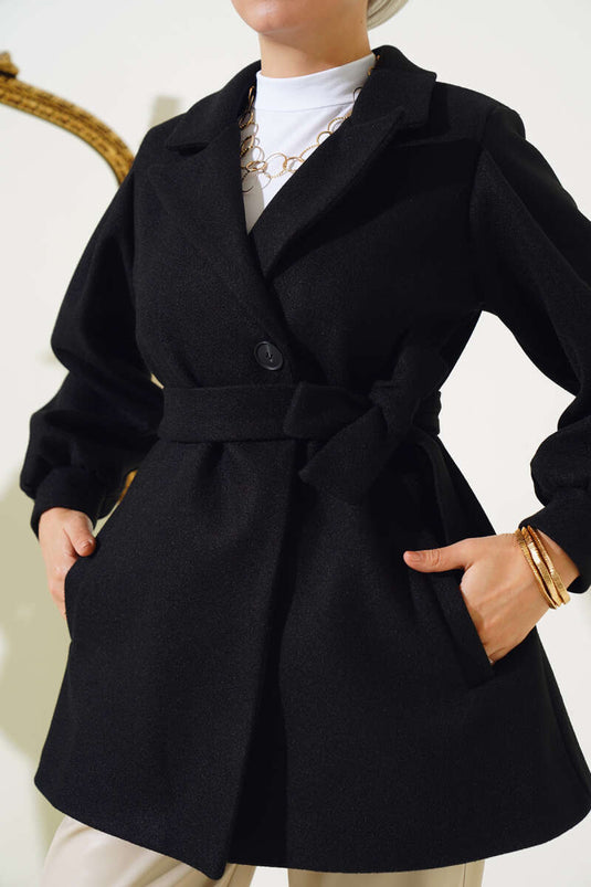 Balon Kol Kısa Kaşe Kaban Siyah