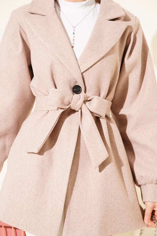 Balloon Sleeve Short Cashmere Coat, Mink