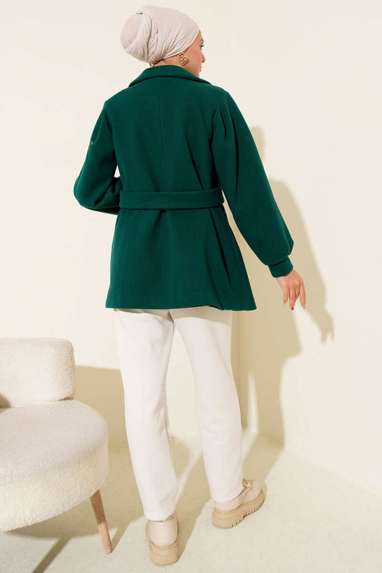 Emerald Short Tweed Coat with Balloon Sleeves