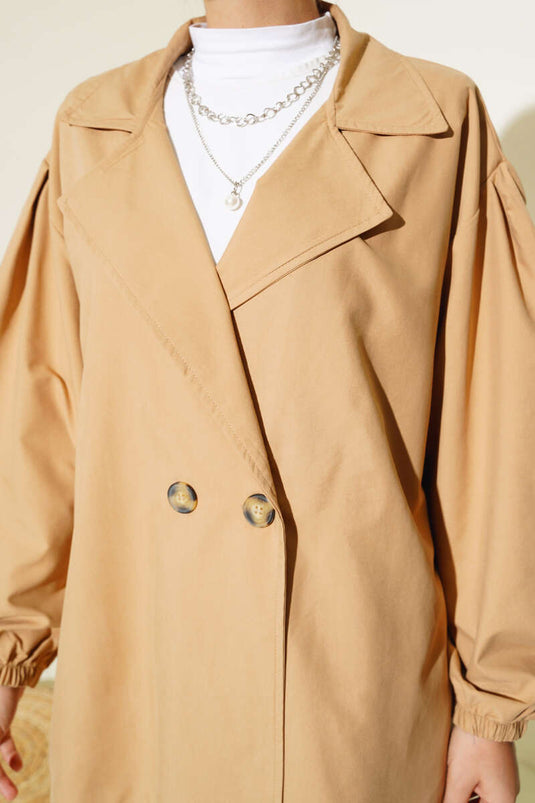 Balloon Sleeve Short Trench Coat Latte