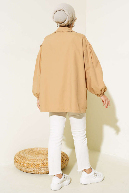 Balloon Sleeve Short Trench Coat Latte