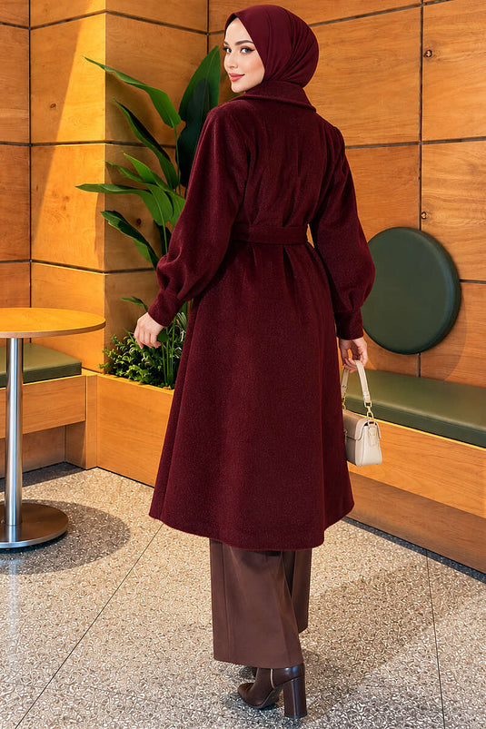 Balon Kol Kuşaklı Goldfox Kaban Bordo