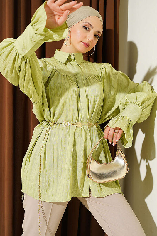 Chemise à manches ballon avec poignets vert sauge