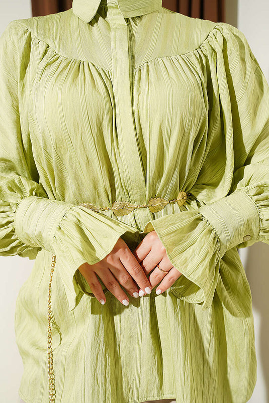 Chemise à manches ballon avec poignets vert sauge