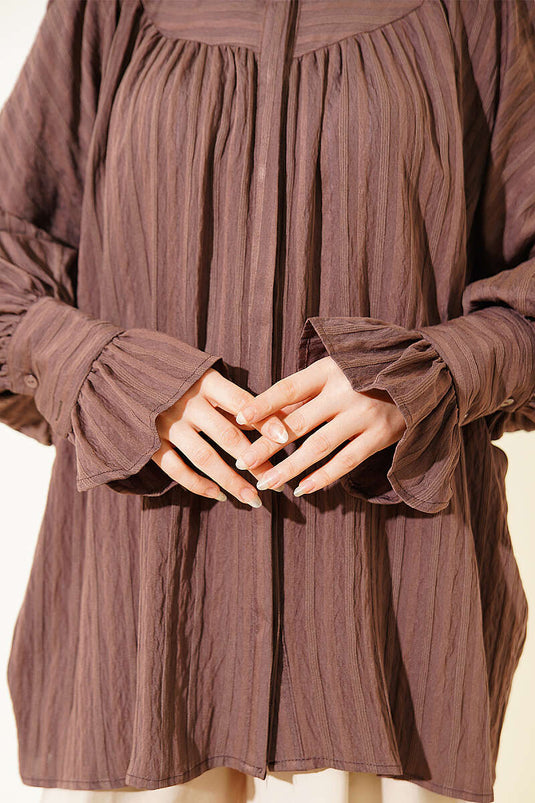 Chemise ballon à manches avec poignets, couleur café