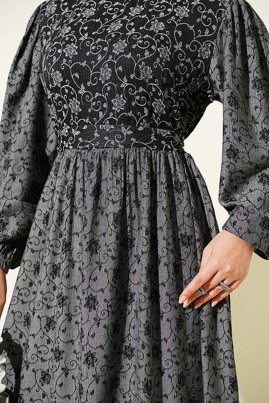 Otantik Musterballonarm Kleid In Rauchgrau