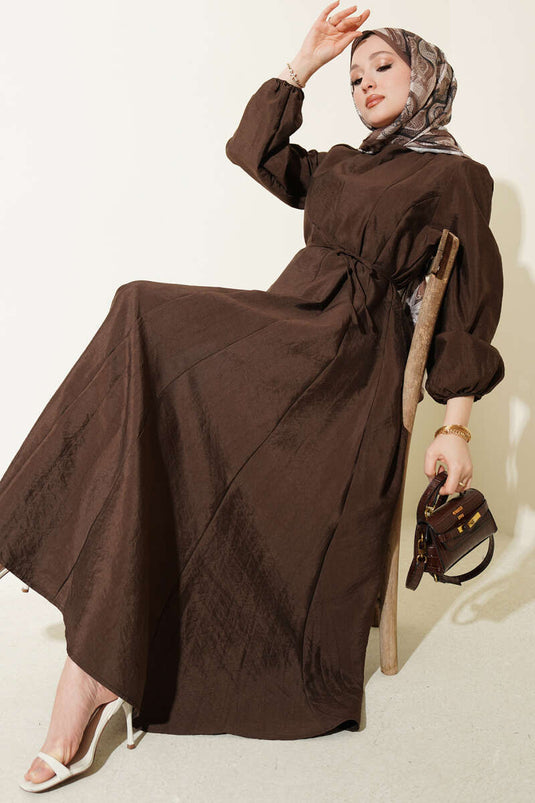 Robe ceinturée à cordon Balon Kol Pensli marron
