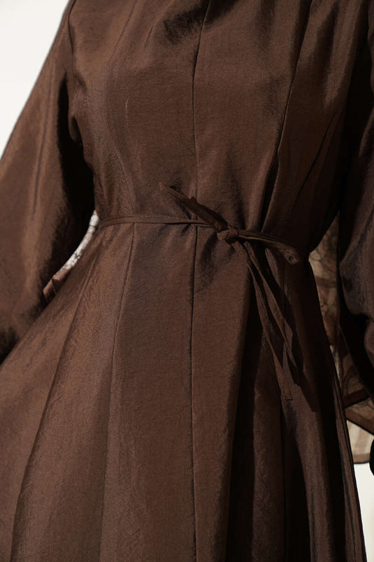 Robe ceinturée à cordon Balon Kol Pensli marron