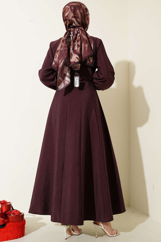 Robe ceinturée à cordon Balon Kol Pensli couleur mûre