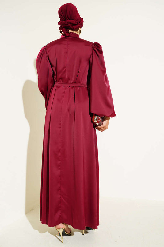 Balon Kol Saten Abiye Bordo