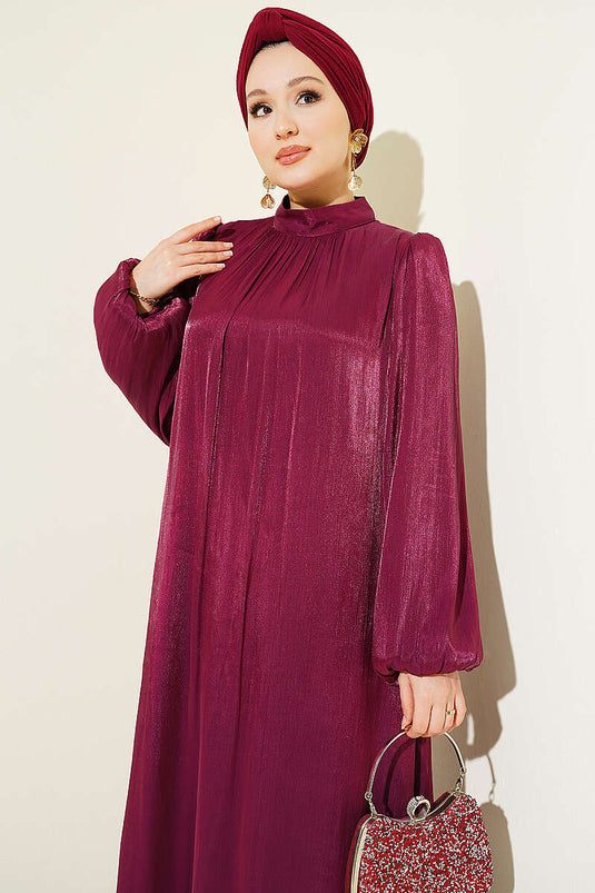 Robe de soirée en chiffon à manches ballon bordeaux