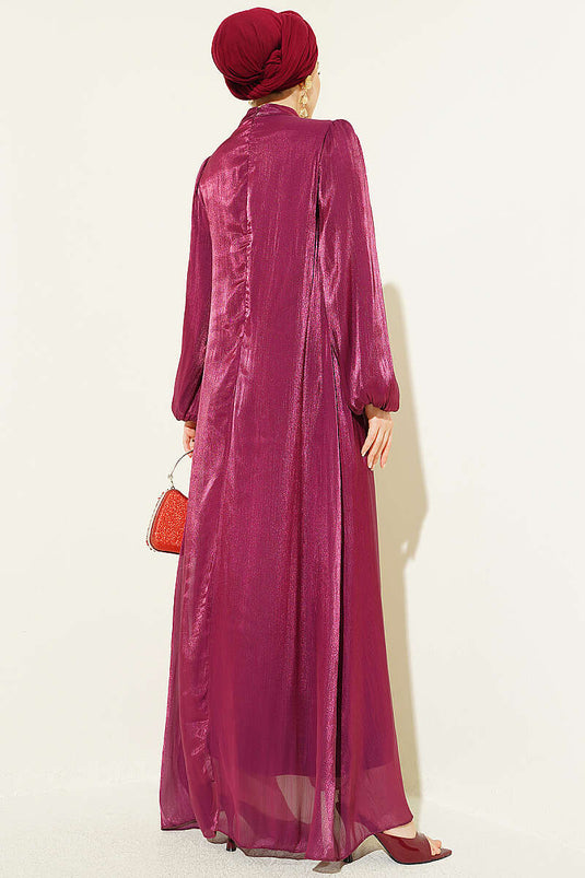 Robe de soirée en chiffon à manches ballon bordeaux