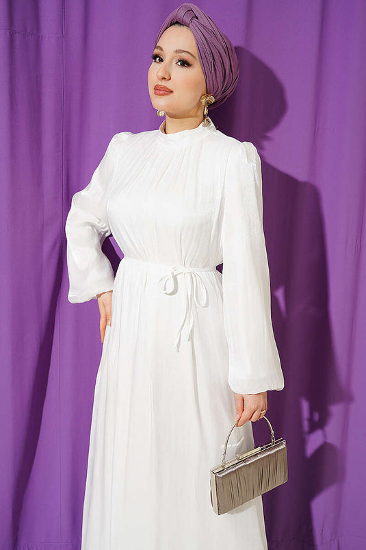 Robe de soirée en chiffon à manches ballon couleur écru