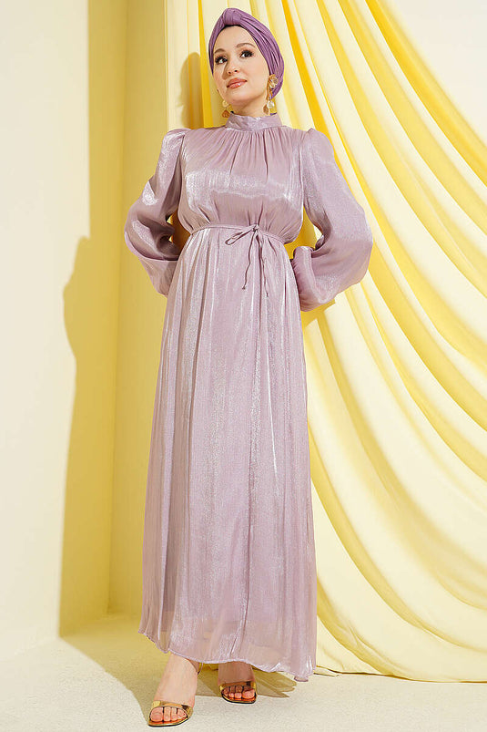 Robe de soirée en chiffon lilas à manches ballon
