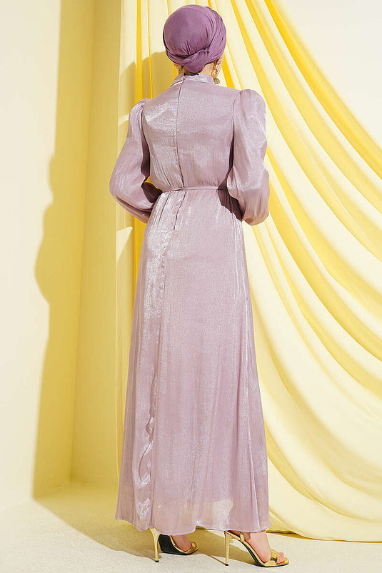 Robe de soirée en chiffon lilas à manches ballon