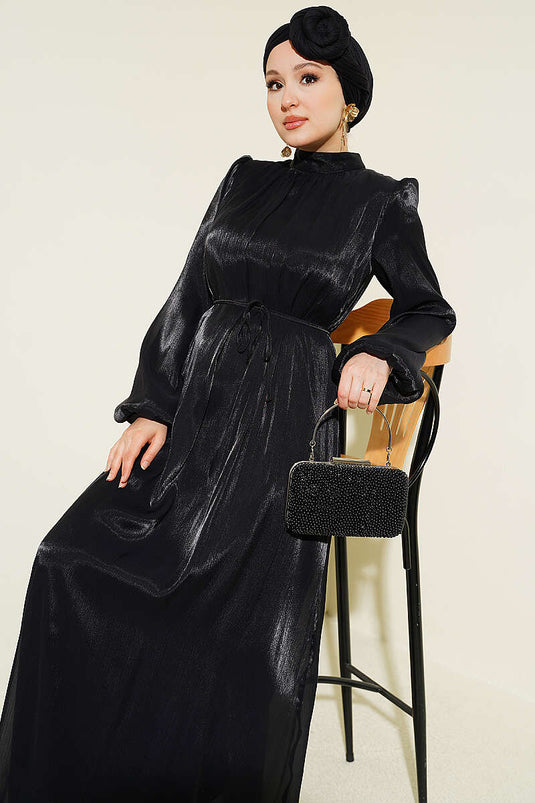 Robe de soirée en chiffon à manches ballon noire