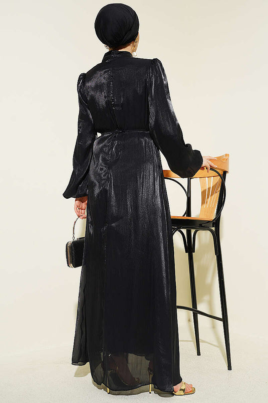 Robe de soirée en chiffon à manches ballon noire