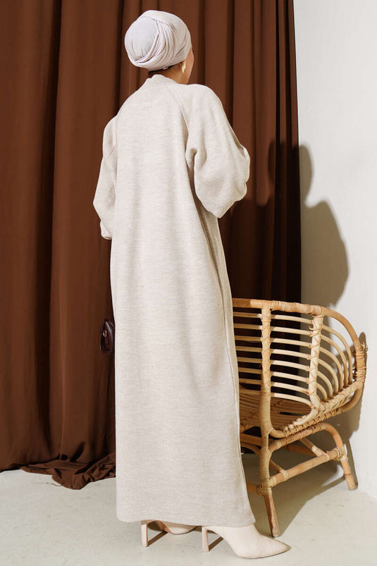 Robe en maille à manches ballon beige