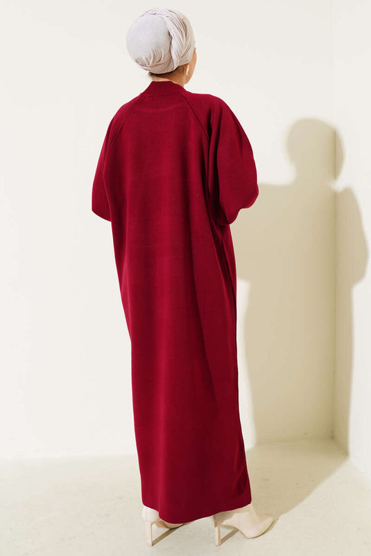 Robe en maille à manches ballon bordeaux