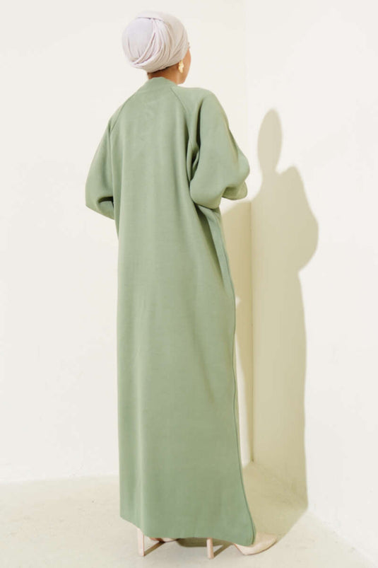 Robe en maille à manches ballon vert amande