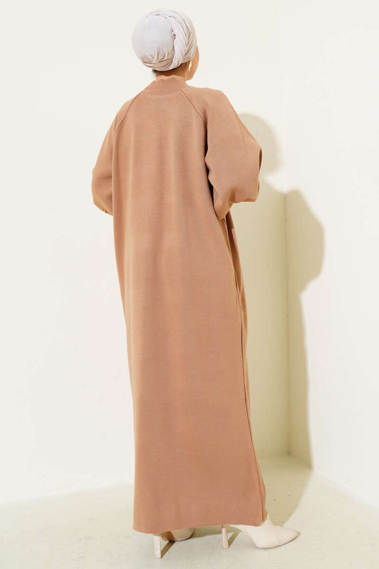 Robe en maille à manches ballon Camel