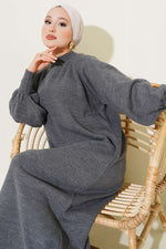 Robe En Maille À Manches Longues Gris Fumé