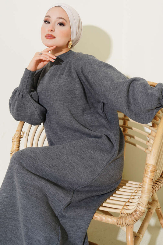 Robe En Maille À Manches Longues Gris Fumé