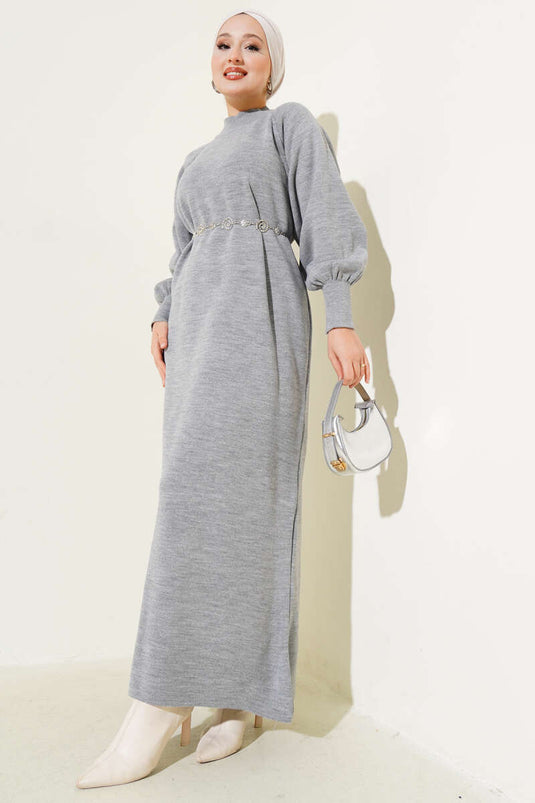 Robe en tricot à manches ballon grise